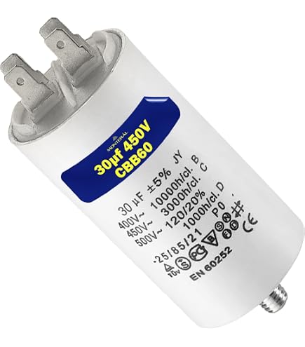 BeMatik Condensatore Di Avviamento 55µF 450VAC Per Motori Elettrici - Morsetti Faston, Vite M8, Polipropilene
