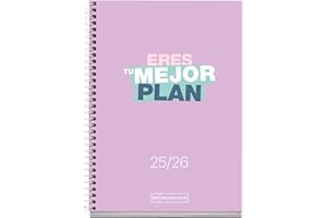Miquelrius - Agenda 2025 2026, Día Página, 10 meses de Septiembre a Junio, 117 x 174 mm (similar A6), Cartón Forrado, Espiral Metálico Blanco, Español-Inglés