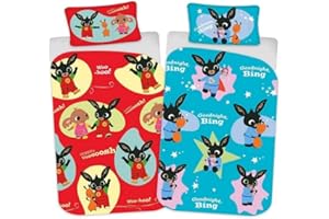 CARBOTEX Bing Bunny, Copripiumino per letto singolo con scritta "Hoppity Voosh", reversibile, in policotone