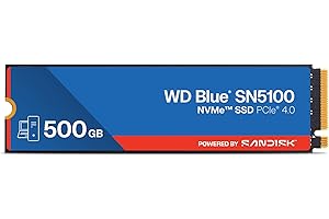 WD Blue SN5100 NVMe SSD 500GB (Up to 6,600 MB/s read speeds, M.2 2280, PCIe Gen 4.0, nCache 4.0, SANDISK 3D CBA NAND technology, Acronis True Image data migration software) POWERED BY SANDISK