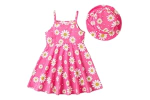 KONFEN Vestido de Bebé Niña - Margarita Conjunto de Vestido de Sin Mangas + Sombrero, Flor Vestido Conjunto de 2 Piezas para Bebe Niña 0-3 Años para Primavera Verano (Verde/Rosa)