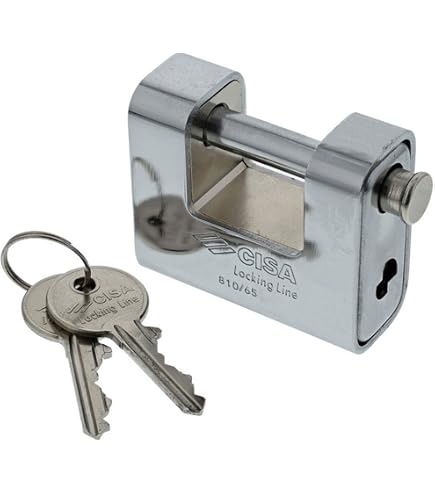 Lucchetto Per Serrande CISA 2654085 - Con Perno Da 14 Mm, Acciaio, Lunghezza 85 Mm, Con Piastra Di Protezione Cilindro