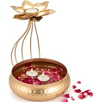 Photophore Traditionnel Doré Urli – Pour Fleurs Flottantes Et Bougies Chauffe-plat – Décoration Diwali, Mariage, Maison