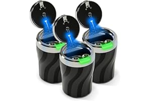 Chingde Cenicero Coche, Cenicero con Tapa Absorbe Humo, Luz LED Totalmente Automática, Sellada, Ignífuga, Resistente a Altas Temperaturas, Desmontable, Gran Capacidad (3 Pieza)