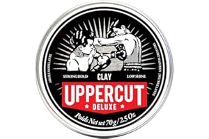 Uppercut Deluxe Clay, Produit Professionnel à Base d'Eau pour une Finition d'Aspect Naturel, Maintien Fort et Brillance Faible, Produit Capillaire pour Hommes 70g