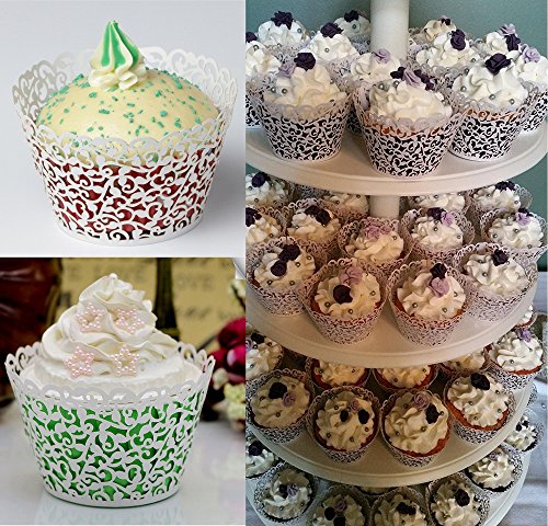 DIKETE® Cupcake Wrappers 50 stück Filigree Artistic Backen Kuchen Pappbecher Little Vine Spitze Schnitt Baking Cup Muffin-Kasten Untersatz für Hochzeit Geburtstag Party Dekoration weiß - 6