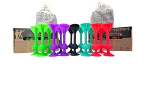 TOSSIT Juego Dardos de Silicona Ventosa - Juega con Familia y Amigos, Modos Petanca o Bocha y más! Ideal Interior Exterior, Diversión Portatil Todas Las Edades! Twin Pack: 4 Colores + 2 Negros