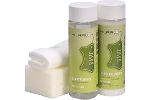 ‎KERALUX KERALUX 4-teiliges Pflegeset P für pigmentierte Glattleder, 200 ml Reiniger, 200 ml Pflege, Schwamm, Tuch. Mit Imprägnierung und Lichtschutz