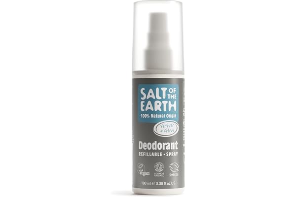 Déodorant naturel en spray pour hommes Salt of the Earth, vétiver et agrumes - Vegan, certifié Leaping Bunny, ingrédients 100% d'origine naturelle - 100 ml