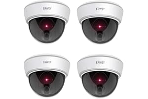 ERWEY Fotocamera finta con obiettivo, videosorveglianza, telecamera di sorveglianza finte, con luce LED rossa, per parete, soffitto, 4 set con carta forata, 4 pezzi.