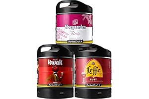PerfectDraft Pack 3 fûts de bière 6 litres - Compatibles avec la tireuse 15 euros de consigne INCLUS (Kwak Rouge - Leffe Ruby - Hoegaarden Rosée)