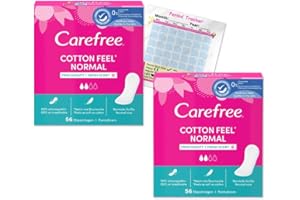 Carefree Panty Liners Cotton Fresh Fragrance | Breathable Pantyliners with Cotton Extract | Soft Touch Cover | Pack of 2X 56 (112 Pantyliners) Including Jaspem Period Tracker