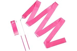 KINBOM 2 Pezzi Nastri da Danza, 2 m Nastro da Ginnastica Ritmica per Bambini Ribbons Dance per Festa Allenamento Danza Artistica, con Bacchetta da Ballerino a Nastro (Rosa)