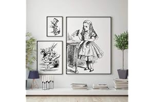 SHINERING Alicja w Krainie Czarów Art Print Obraz ścienny, Vintage Ręcznie Rysowany Plakat Alicja W Krainie Czarów Obraz na Płótnie Dekoracja Pokoju Dziewczyny Bez Ramki