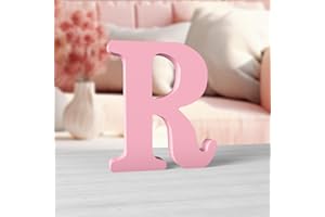 Aruatu 6 Inch Pink Wood Letters for Wall Decor - Unfinished Decorative Standing Large Letters for Home Party Craft Projects (R)