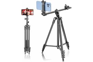 Phone Tripod, Lusweimi 167CM Horizontal Tripod with 360° Adjustable Ball Head and Wireless Remote for iPhone/Android, Stand for Video Recording with Extended Arm/Clip Mount/Carry Bag