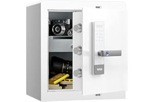 RPNB Caja Fuerte Biométrica para Huellas Dactilares con Pantalla Táctil, Avisos de Voz, Doble Advertencia, Desbloqueo con Un Toque, Perfecto para Oficina en Casa, Hotel, Oficina, 45L, Blanco