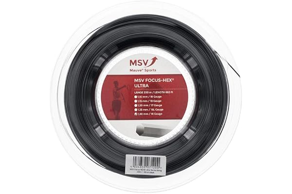MSV Focus-Hex Ultra Rouleau de Cordes de Tennis Unisexe pour Adulte 200 m Noir Taille Unique