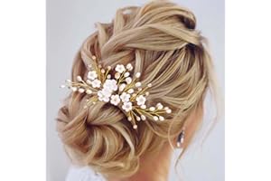 Edary Pettine per capelli da sposa, con fiori, con strass dorati e perline rosa, accessorio per capelli per donne e ragazze (oro)