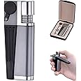 Portable Hitter Lighter, 2 in 1 Set Metal Lighter with Pipe Foldable Portable Lighter Open Flame Men's Gadget for Camping BBQ Kitchen (Silver Style B)
