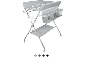 HUOLE Cambiador Bebé, Cambiador Plegable Bebe, Tela Impermeable y Fácil de Limpiar, Cambiador Bebe Gran Espacio de Almacenaje, Tela Oxford, 4 Ruedas con Freno-80 * 58 * 90cm-gris claro