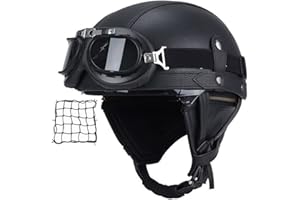SMILFREE Halbschalenhelm mit ECE, Jethelm Retro, Chopper Helm, Retro Motorrad Helm, Scooter-Helm, Offenem Helm, mit Brille halbhelm Motorrad männer motorradhelm