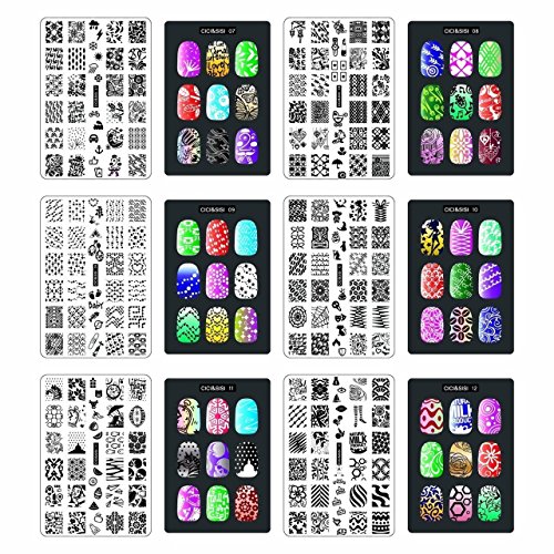 CICI&SISI Nail Art Stamping Plates Collection Set Jumbo 2- Set of 6 JUMBO Nail art Polish Stamping Manicure Image Plates Accessories Kit (Totaling 216 Images) All New Designs with FREE STAMPER & SCRAPER TOOLS SET