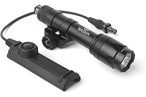 QIRUIMY M600C Lampe de poche poing à gaz tactique avec interrupteur à double fonction,Torche tactique lampe de reconnaissance à 600 lumens pour le système ferroviaire Picatinny de 20 mm (Noir)