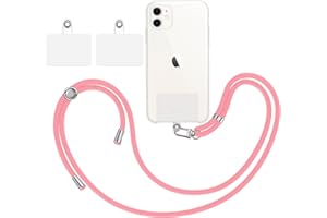 MARARDI Tour de Cou Telephone Portable Cordon Collier Laniere Universel [Rose] + 2 Patchs de Fixation Supplémentaires Sangle pour Coque Bandouliere Lanyard Amovible Réglable et Résistante