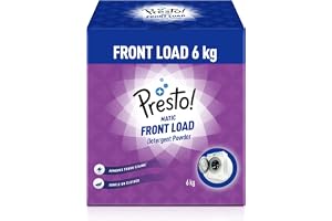 Amazon Brand - Presto Matic Front Load Detergent Powder 6 Kg 1 Kg X 6 Packs Removes Tough Stains Gentle On Clothes Protects Fabric Color Refreshing Fragrance Bleach-Free Washing Powder