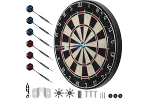 AJOXEL Cible de fléchettes en liège avec 6 fléchettes Professionnelles + ailettes Pro + Accessoires Cible de fléchettes Pointe en métal Cible de fléchettes Classique Professionnelle avec Jeu de