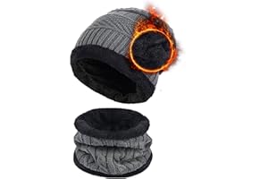 Lonnalee Czapka z kapeluszem, szalikiem, dla mężczyzn i kobiet, ciepłe czapki zimowe, czapka z szalikiem, podszewka z polaru z dzianiny