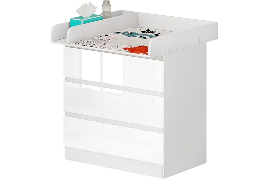 WOLTU Baby Changing Unit with 3 Drawers, Changing Table, Chest of Drawers Dresser for Bedroom Nursery, MDF+Particleboard, White