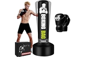 YORWHIN Sac de Frappe Adulte, 180cm Sac de Boxe Gonflable de avec Support Sacs de Frappe Boxe autoportant Sac de Kickboxing Equipement pour l'entraînement MMA Muay Thai Fitness à Utiliser