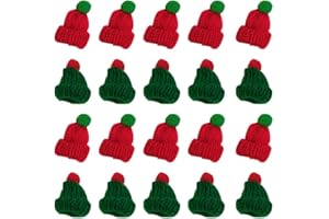 Amosfun Pack of 20 Mini Christmas Knitted Hat Knitted Doll Hat Mini Christmas Hat DIY Wine Bottle Caps Lollipop Hat Christmas Art Decoration (Red + Green)