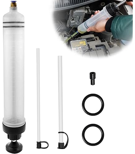 Handspuitpomp, olieafzuiging, 500 ml, met 2 buizen en 1 paar vervangende rubberen ringen voor remvloeistof, transmissieoliën, olieafzuiging