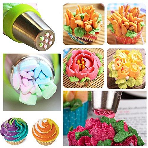 Spritztüllen Set 49 Stücke Garniertülle Ollimy Hochwertigen Edelstahl Spritztüllen Decorating Toolsfür Pralinen, Plätzchen, Keksen, Kuchen Dekorateure und 20 Einweg Spritzbeutel - 4