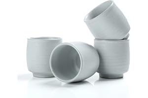 TEANAGOO Tazza da tè Cinese, 175 ml, Ruware, Bianco Avorio, 4 Pezzi/Scatola, H7, Tazze da tè Cinesi, Tazza da tè Giapponese, Tazze da tè asiatiche Verdi Senza Maniglie Tradizionali