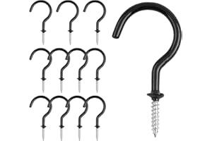 KINGLAKE 12 Stück Schraubhaken Schwarz,hakenschraube Groß, 7 x 2.7 cm Hakenschrauben, Deckenhaken, Wandhaken zum Schrauben, Cup Haken Schrauben, Zum Aufhängen von Schlüsseln, Tassen, Blumentöpfen