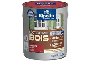 RIPOLIN - Peinture pour Bois Intérieur/Extérieur - Sans Sous-couche Ultra-couvrant - Résiste aux Intempéries, UV et Chocs - Protège et Magnifie - Lessivable - Satin - 2,5L - Rouge Vif