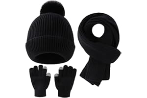 Yaopelky Set Cappello, Sciarpa e Guanti Invernale per Bambini - Berretto con Pompon, Sciarpa Lunga e Guanti Touchscreen - Completo 3 in 1 per Ragazze e Ragazzi