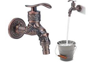 Wasserhahn HOMURY Antik Messing Waschbecken Armaturen 1/2 Zoll Geprägtes Outdoor Design für Bad und Garten