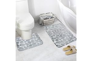 ele ELEOPTION Ensemble de Tapis de Bain Autoportant Antidérapant, Tapis de Bain en Mousse à Mémoire de Forme Doux et Confortable Respirant, Tapis de Bain Absorbant l'eau (Gris A)