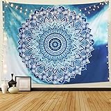 Dremisland Tapisserie Murale Mandala Hippie Indienne Bohème Tapisserie Bleu Fleur Psychédéliqu Tapisserie Tenture Murale Tapis Mural Tapestry(L / 148x200cm)