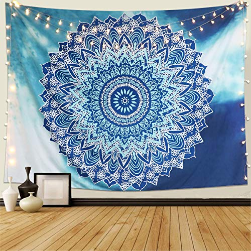 Dremisland Tapisserie Murale Mandala Hippie Indienne Bohème Tapisserie Bleu Fleur Psychédéliqu Tapisserie Tenture Murale Tapis Mural Tapestry(L / 148x200cm)