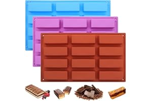 BuxiuGK 3 Piezas Moldes rectangulares de silicona,Moldes de Barra de Cereal de 12 Cavidades,Moldes de Silicona para Barras Energéticas, Barritas de Cereales,Jabón