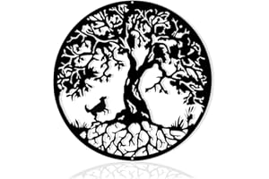 Pduoduo 30cm Black Metal Tree of Life Wall Decor Silhouette Art(with dog) for Gift Present Indoor Outdoor Garden Home Decoration (11.8inch)