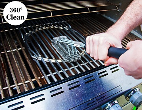BBQ Grillbürste, Sounor 3 in 1 BBQ Edelstahl Grillbürste, 360° Reinigung, 18″ Extra Langer PP Wärmedämmung Griff, Langlebig Gewebt Edelstahldraht Borsten Perfekt für Holzkohle-Grill, Gas-Grill und Elektro-Grill (Schwarz) - 7