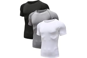 HOLURE Men's (1 or 3 Pack or 5) Cool Dry Compression Short Sleeve Sports Baselayer T-Shirts Tops