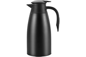 Dyserbuy 2L Thermal Coffee Carafe, Double Walled Vacuum Insulated Jug, Coffee Pot with Press Button Top, Stainless Steel Thermal Jug, Keep Hot & Cold Water, Black